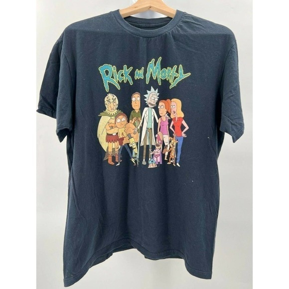 Rick & Morty Unisex Size Large T-Shirt Short Sleeve Navy Blue Cotton Adult Swim - Picture 1 of 5